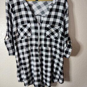Torrid Women's Top Babydoll Stretch Challis Plaid Check Tunic 3/4 sleeve